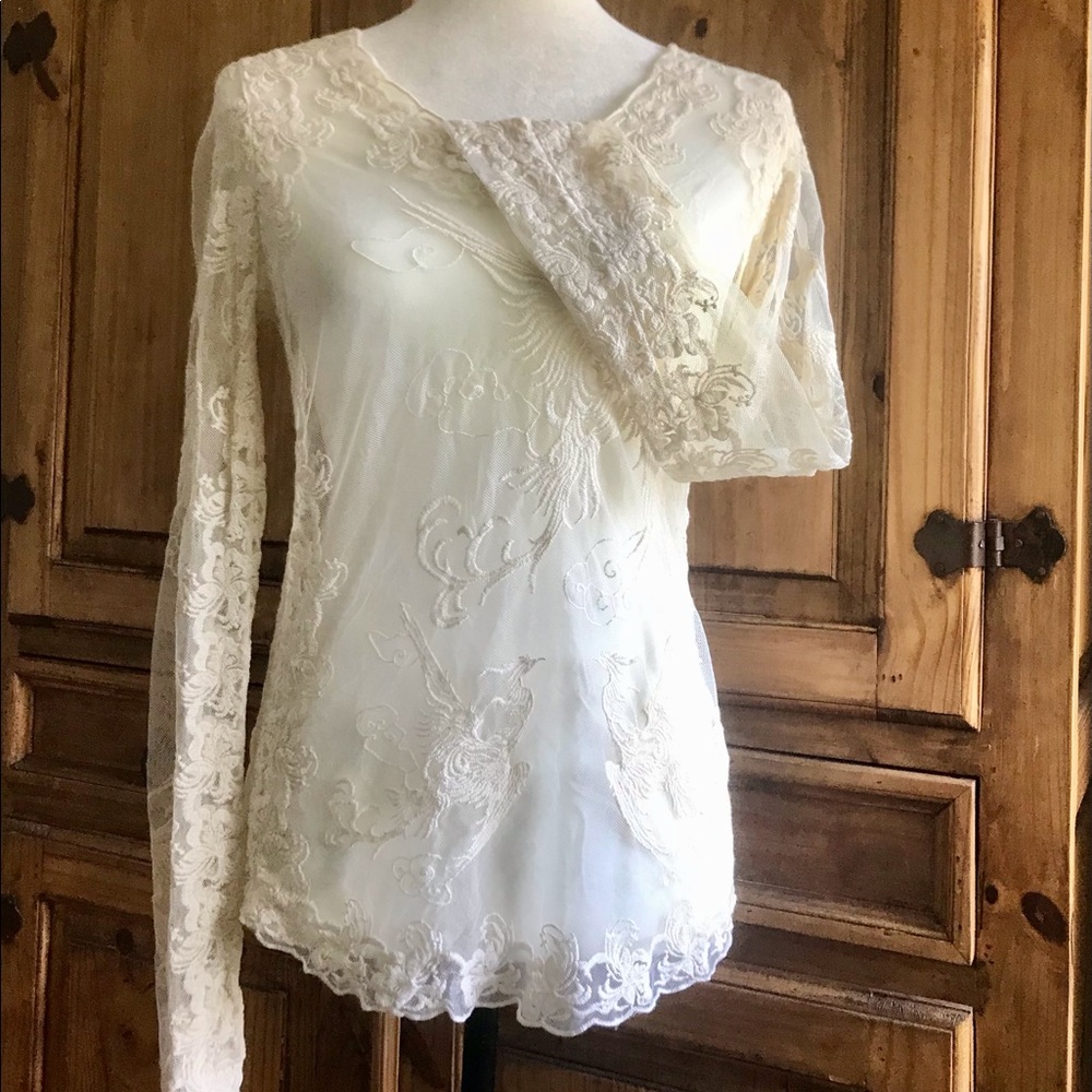 Buffalo David Bitton sheer embroidered blouse